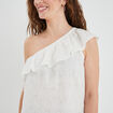 Bustier asymétrique dos ouvert à volants blanc femme