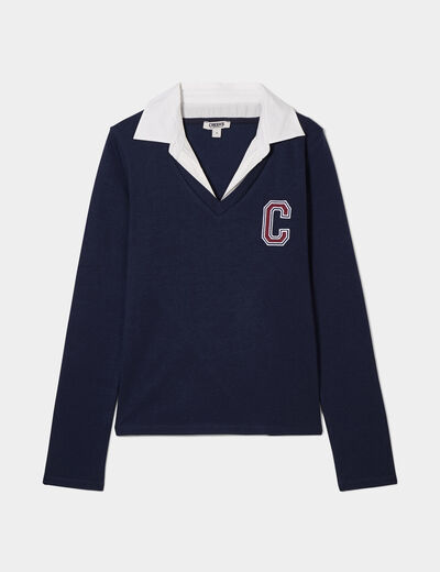 T-shirt col chemise Creeks bleu marine femme