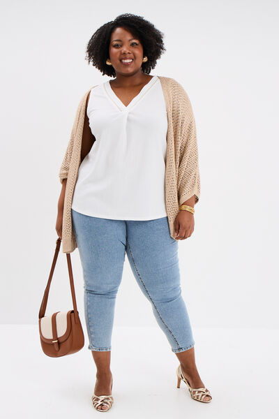 D&eacute;bardeur fluide effet gaufr&eacute; blanc femme grande taille