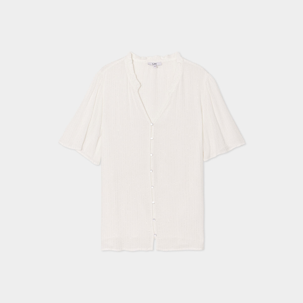 Chemise manches courtes fils métallisés blanc femme