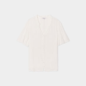 Chemise manches courtes fils métallisés blanc femme