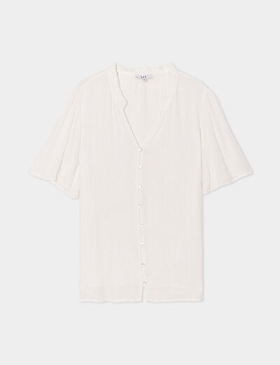Chemise manches courtes fils métallisés blanc femme