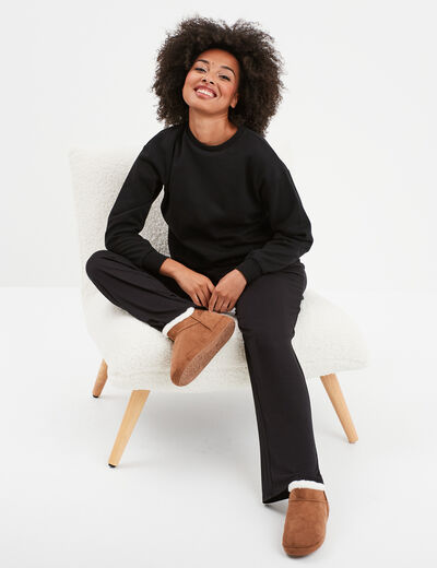 Pantalon de pyjama droit fluide noir femme