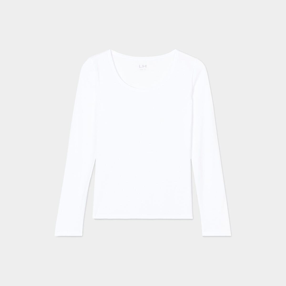 T-shirt coton col rond manches longues blanc femme