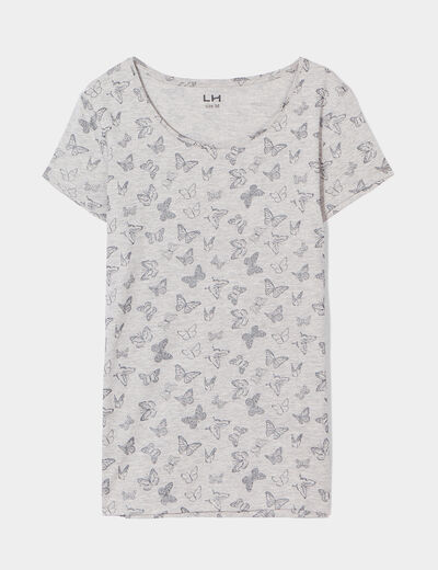 T-shirt coton imprimé coupe ajustée gris clair femme