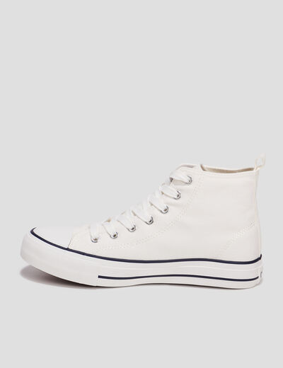 Tennis montantes &agrave; lacets en toile blanc femme
