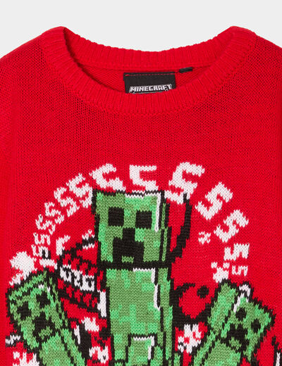 Pull manches longues Minecraft Creeper rouge garçon