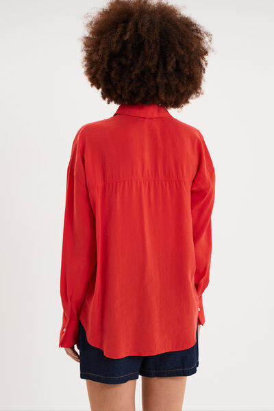 Chemise fluide manches longues oversize rouge femme