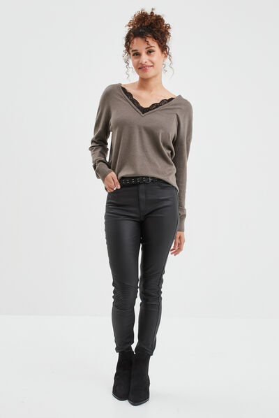Pantalon biker enduit slim Liberto noir femme