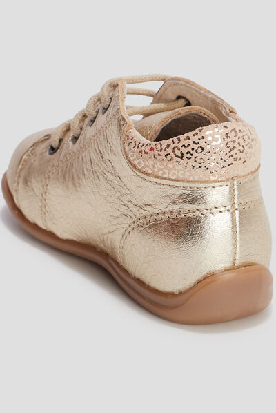 Bottillons à lacets métallisés en cuir jaune or bébé fille