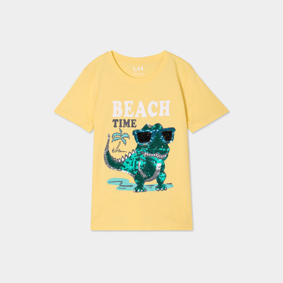 T-shirt sequins r&eacute;versibles coton jaune clair gar&ccedil;on