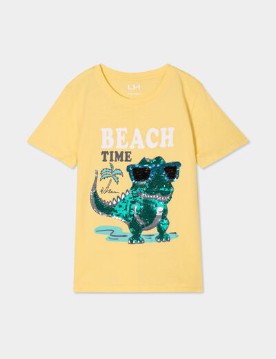 T-shirt sequins réversibles coton jaune clair garçon