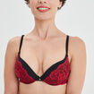 Soutien-gorge push up micro dentelle rouge femme
