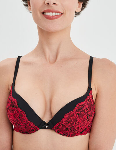 Soutien-gorge push up micro dentelle rouge femme