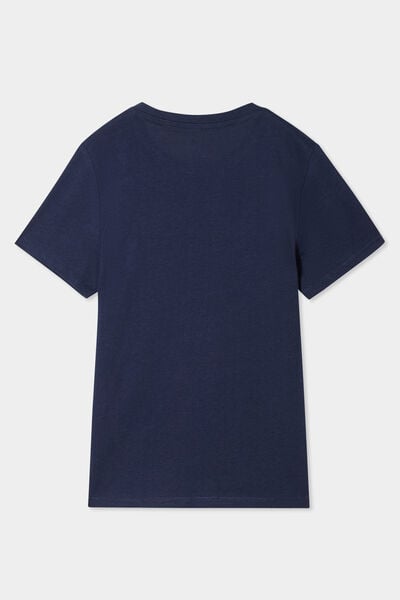 T-shirt col rond manches courtes coton bleu marine gar&ccedil;on