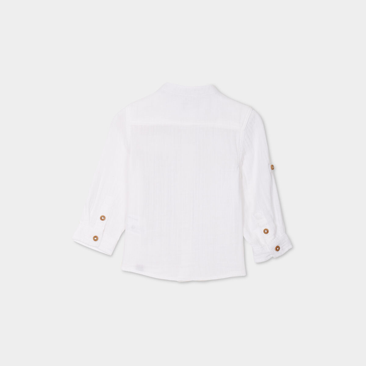 Chemise manches longues col mao coton blanc b&eacute;b&eacute; gar&ccedil;on