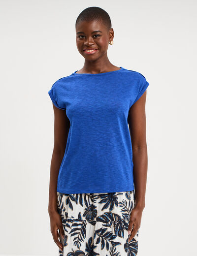 T-shirt avec broderie &eacute;paules bleu electrique femme