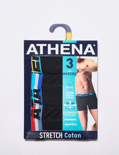 Lot 3 boxers coton stretch Athena noir homme