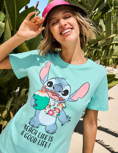 T-shirt col rond manches courtes Stitch vert turquoise femme
