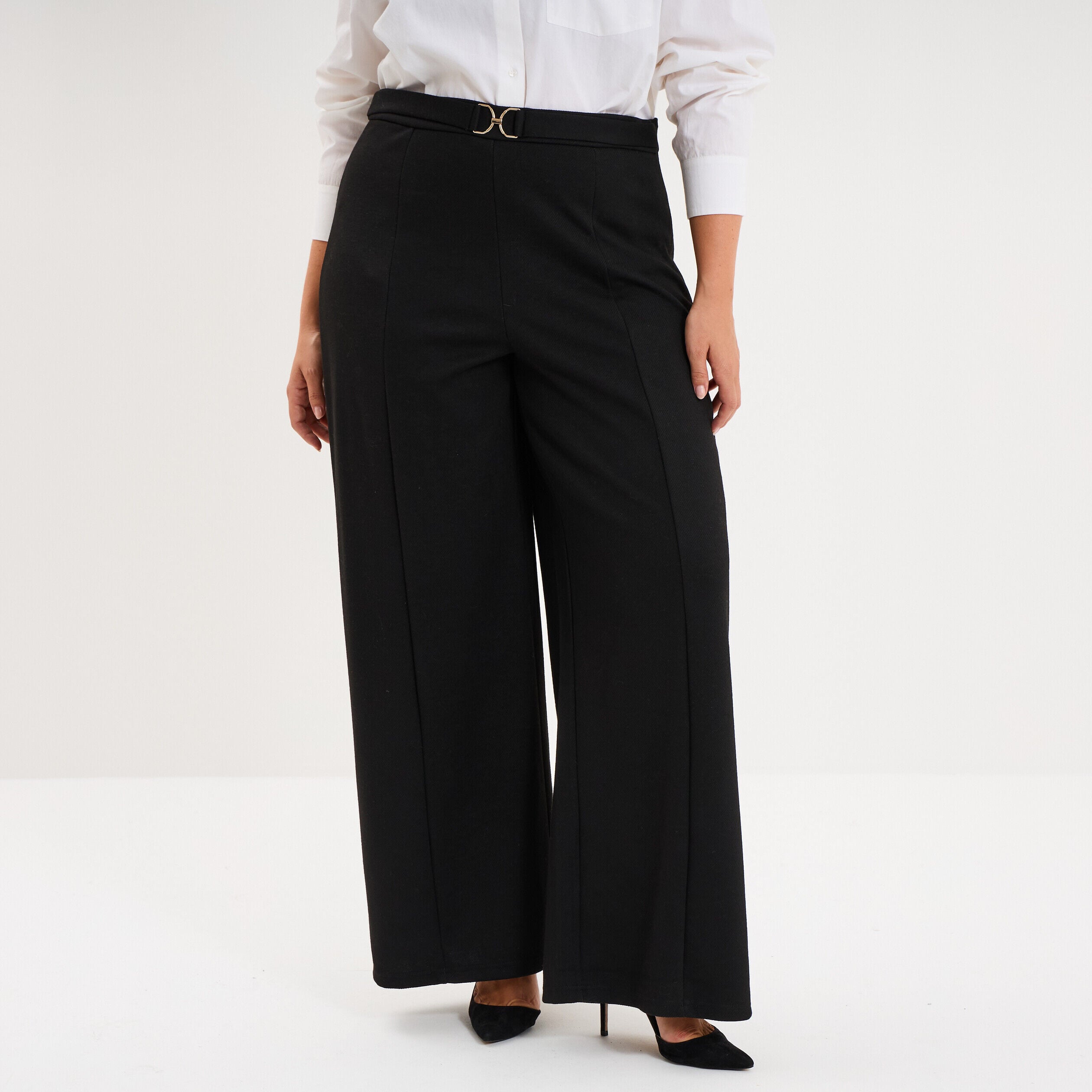 Pantalon city taille haute large boucle noir femme grande taille MOSQUITOS