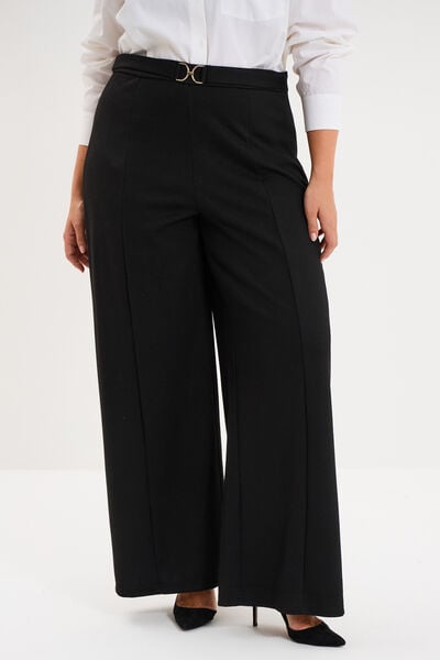 Pantalon city taille haute large boucle noir femme grande taille