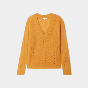 Pull avec détails ajourés jaune moutarde femme