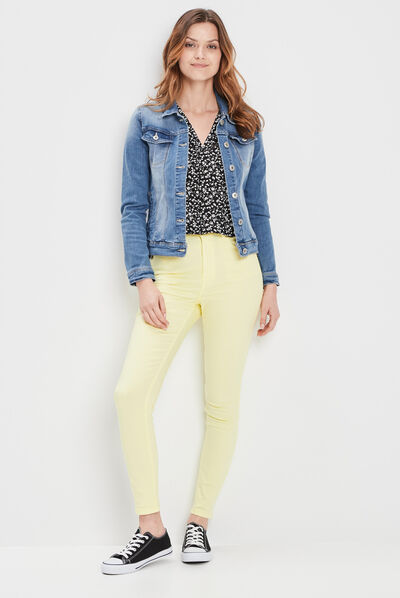 Veste droite en jean denim double stone femme