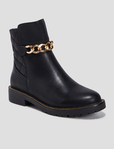 Bottines avec détails chaînes noir femme