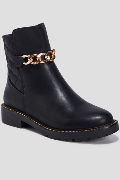 Bottines avec détails chaînes noir femme