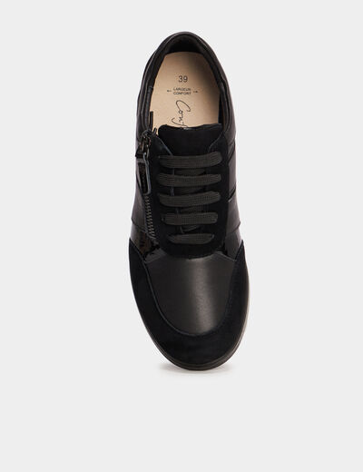 Tennis pied large en cuir Confortissimo noir femme