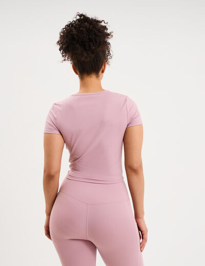 T-shirt de sport court ajust&eacute; mauve femme