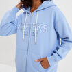 Sweat zipp&eacute; &agrave; capuche bleu marine femme