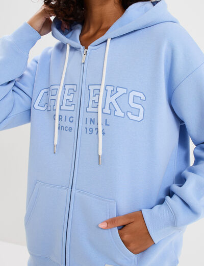 Sweat zipp&eacute; &agrave; capuche bleu marine femme