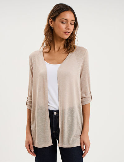 Gilet fin mi long manches 3/4 beige femme