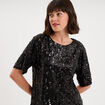 T-shirt &agrave; sequins manches courtes noir femme