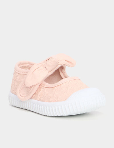 Babies brod&eacute;es renforc&eacute;es semelle souple rose b&eacute;b&eacute; fille