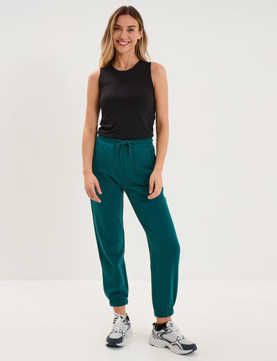 Pantalon de jogging molletonn&eacute; vert fonc&eacute; femme