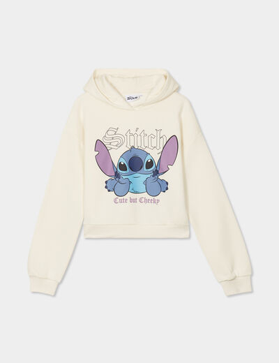 Sweat à capuche hoodie cropped Stitch ivoire femme