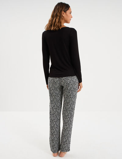 Ensemble pyjama manches longues 2 pi&egrave;ces noir femme