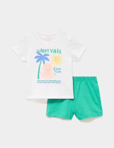 Ensemble 2 pi&egrave;ces short et t-shirt coton vert menthe b&eacute;b&eacute; gar&ccedil;on