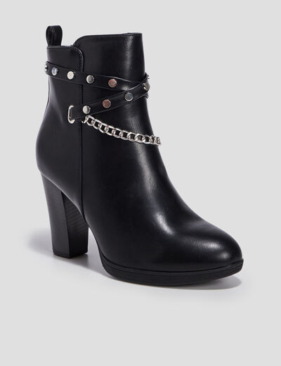 Bottines à talons avec chaînes noir femme