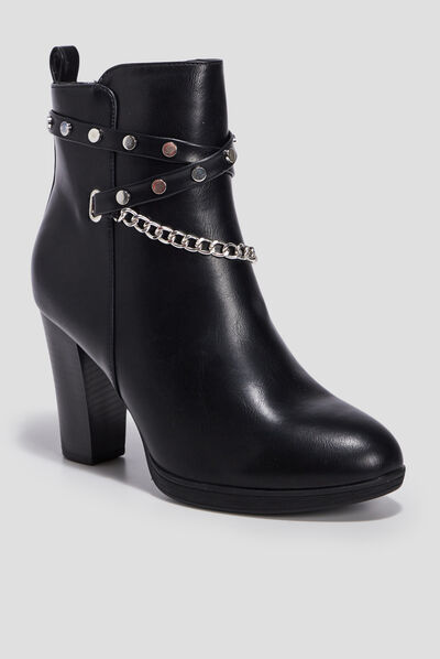 Bottines à talons avec chaînes noir femme