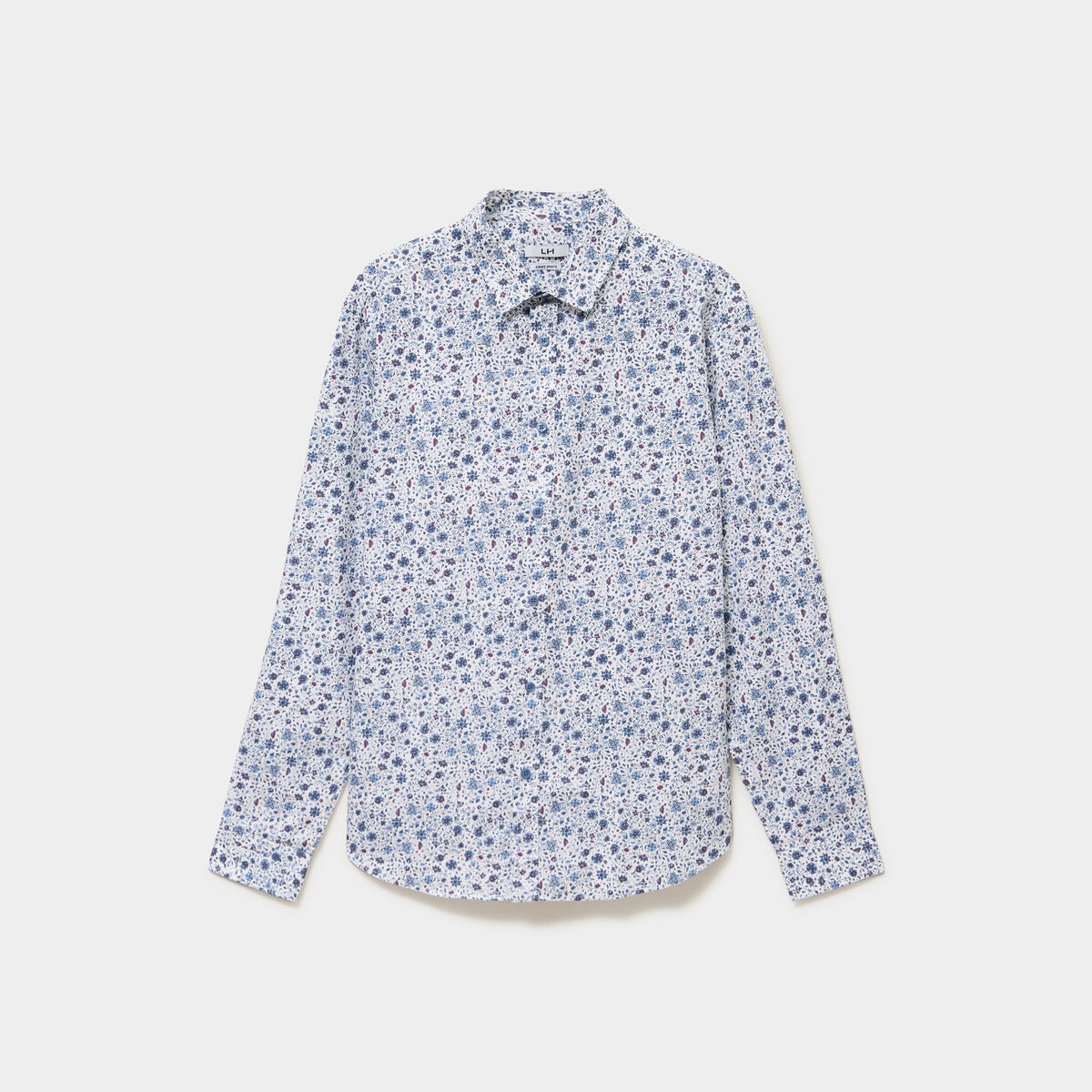 Chemise droite imprim&eacute;e manches longues bleu gris homme