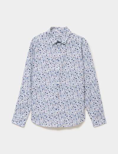 Chemise droite imprim&eacute;e manches longues bleu gris homme