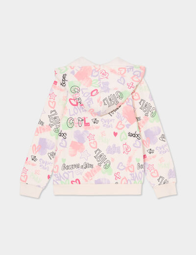 Sweat zippé à capuche beige fille