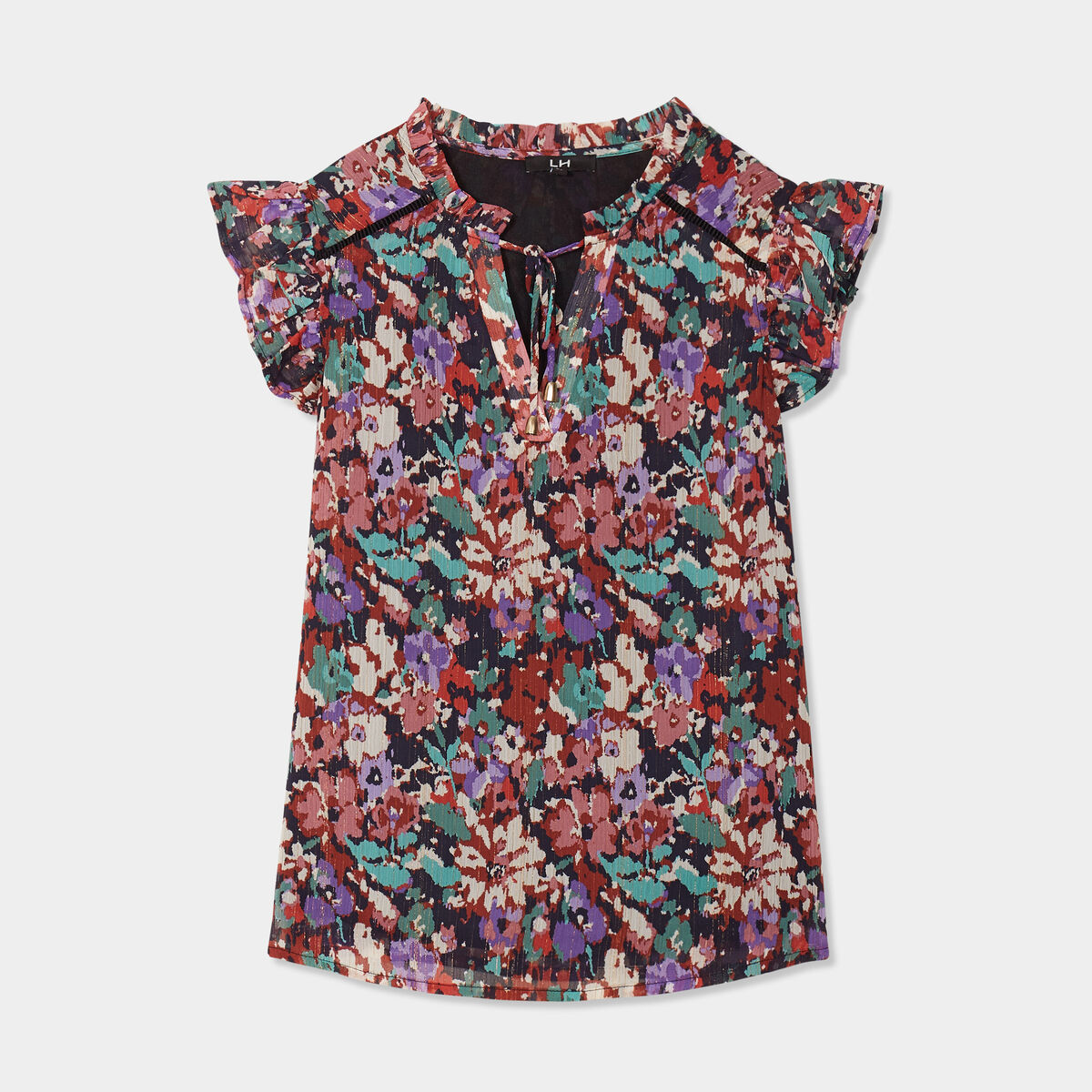 Blouse volants manches fils métallisés multicolore femme