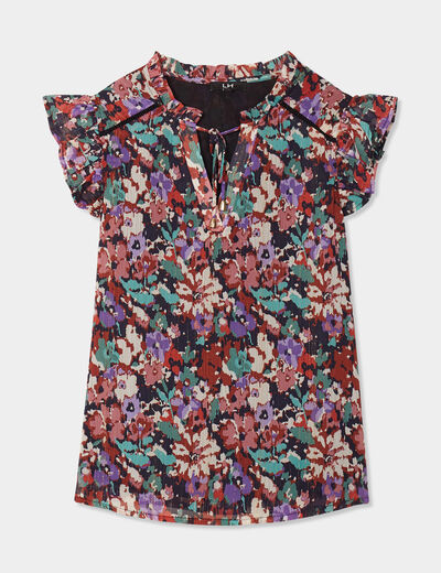 Blouse volants manches fils métallisés multicolore femme