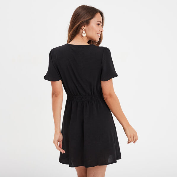 robe evasee taille elastiquee col en v noir femme Robe évasée taille élastiquée col en V noir femme