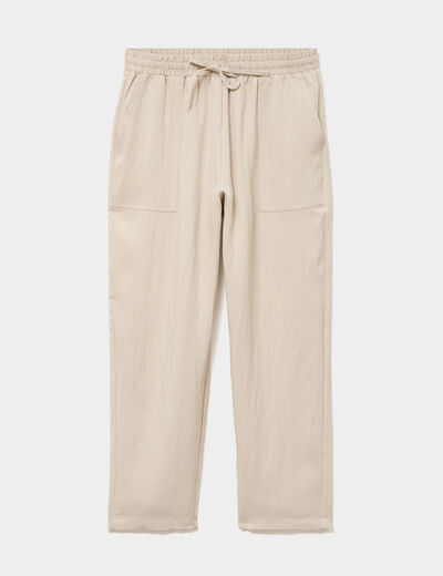 Pantalon fluide carotte &eacute;lastiqu&eacute;e beige femme