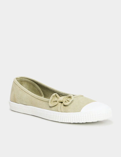 Ballerines en toile avec noeuds vert femme